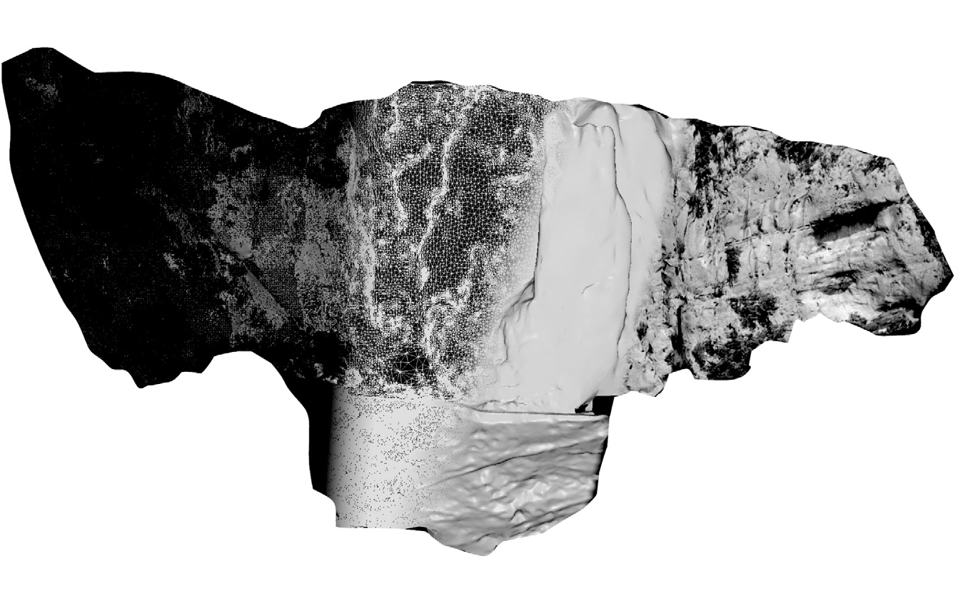 Fig. 2 – Identification de la cicatrice d’arrachement dans l’escarpement calcaire.