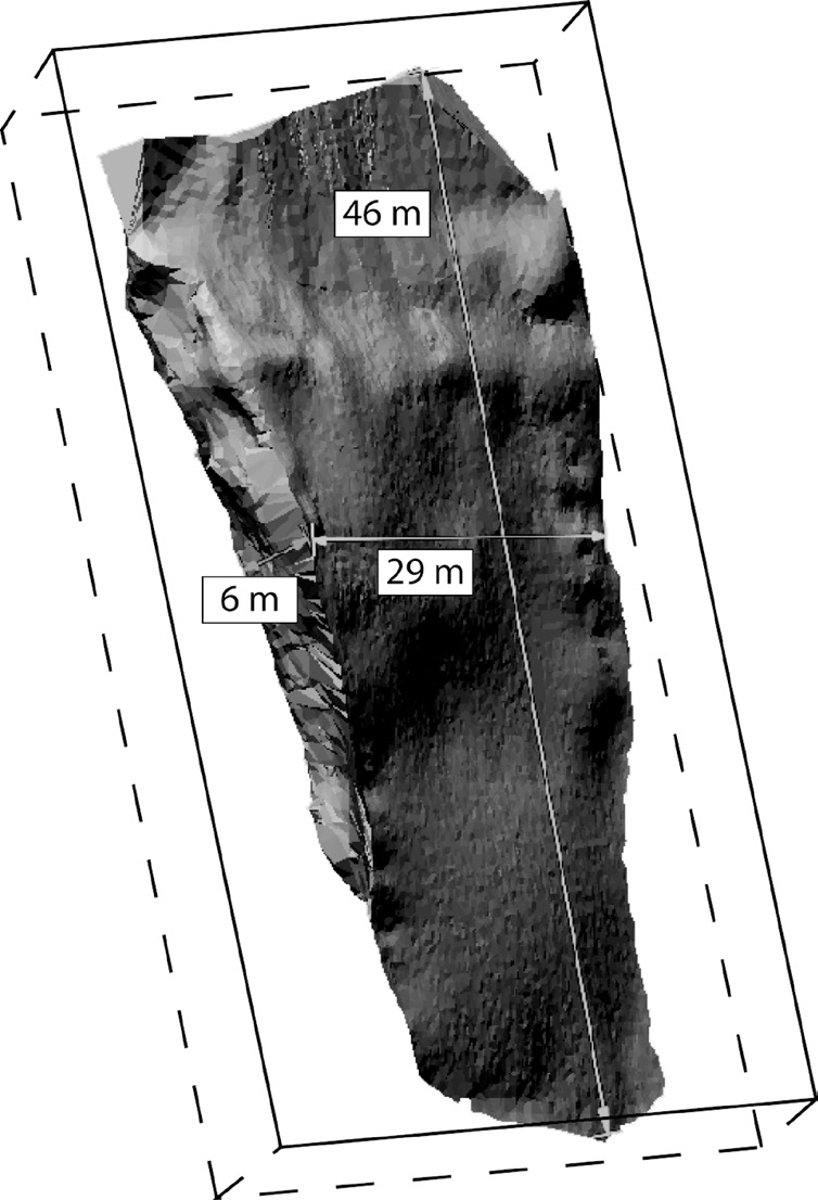 Fig. 3 – Calcul volumétrique de l’écaille écroulée.