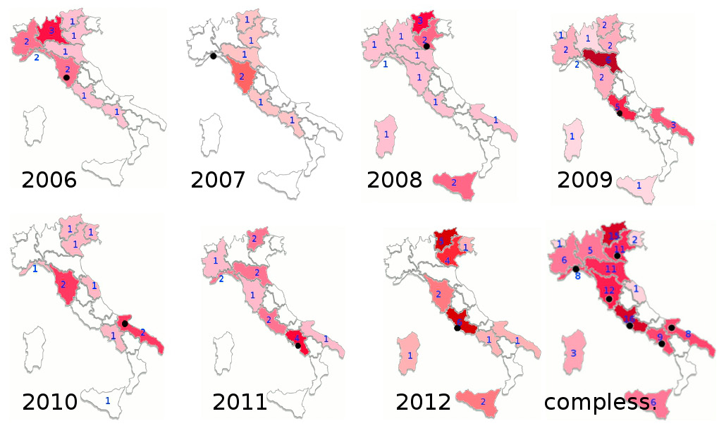 Fig. 2 – Distribuzione geografica dei partecipanti e delle sedi del workshop.