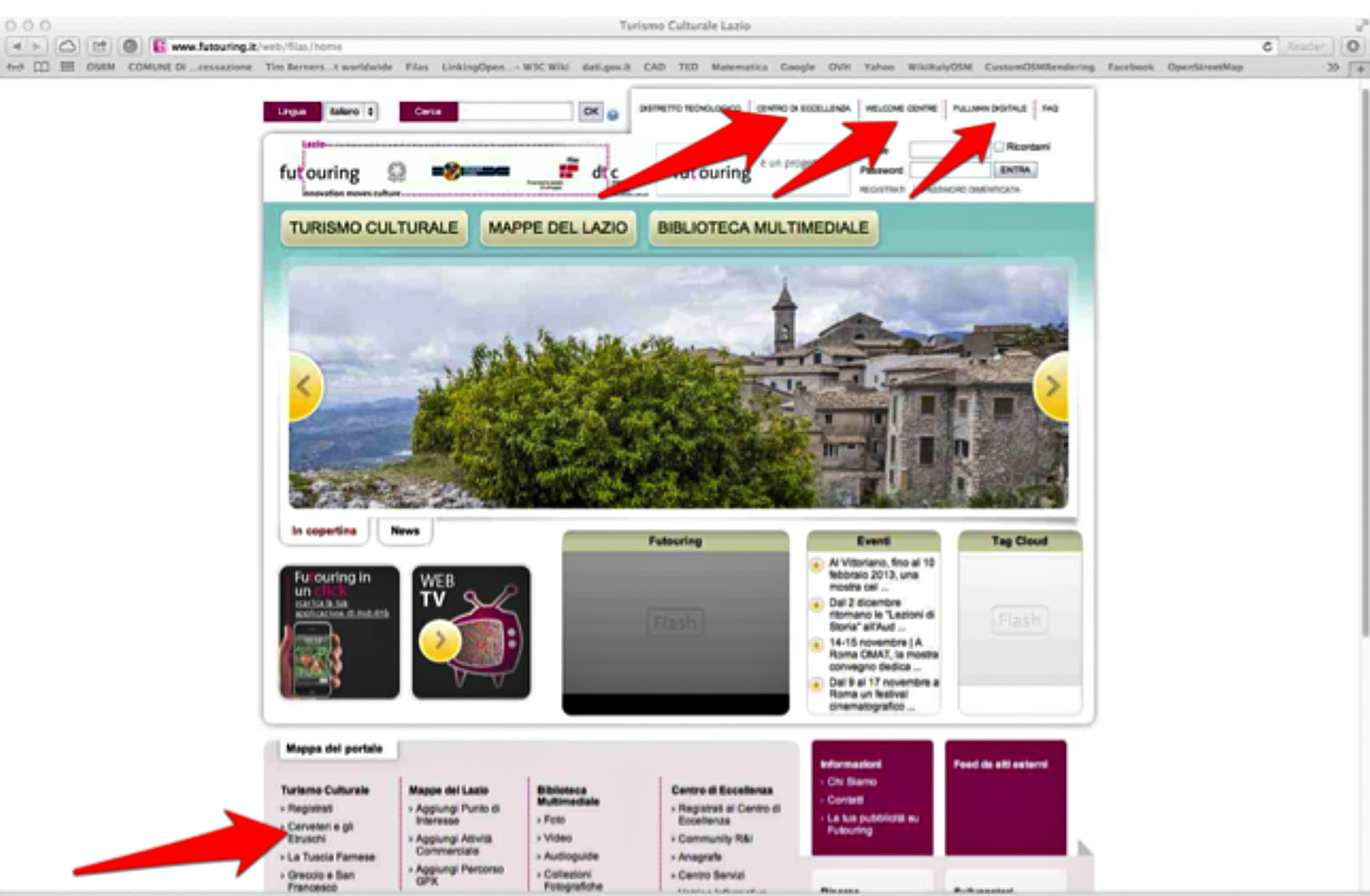 Fig. 1 – Home page del portale www.futouring.it con le sezioni di accesso ai contenuti.