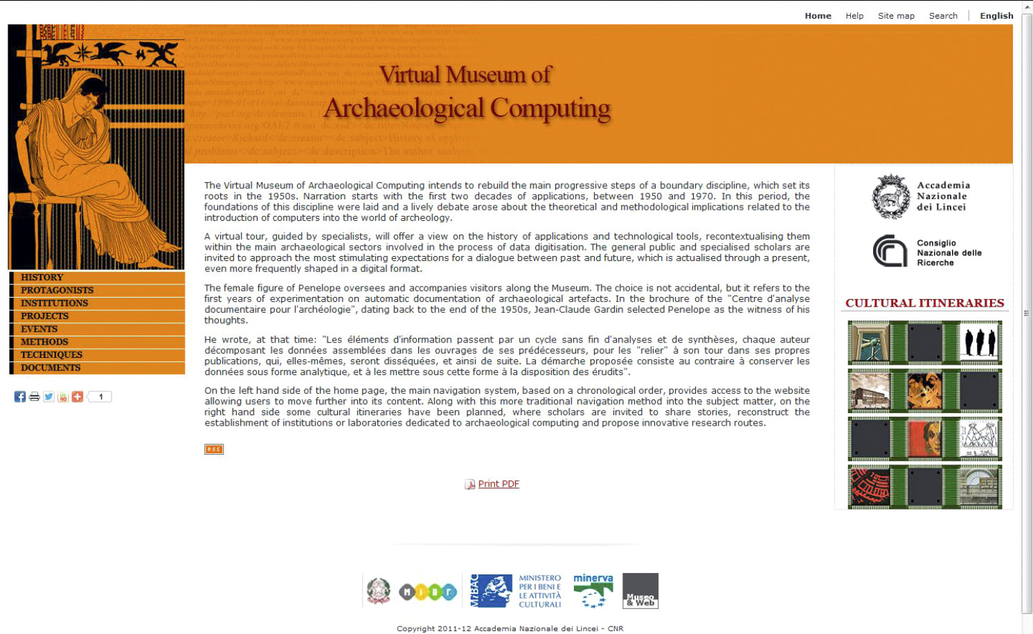 Fig. 1 – Page d’accueil du site web (http://archaeologicalcomputing.lincei.it/).