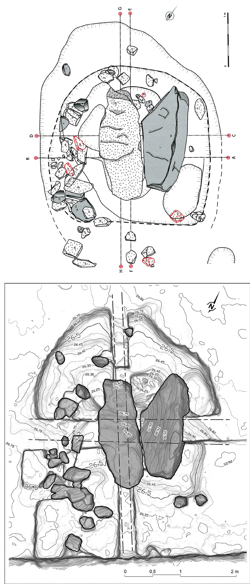 Fig. 2 – a. Relevé manuel; b. Plan topographique des blocs en cours de fouille. Illustration obtenue par photogrammétrie.