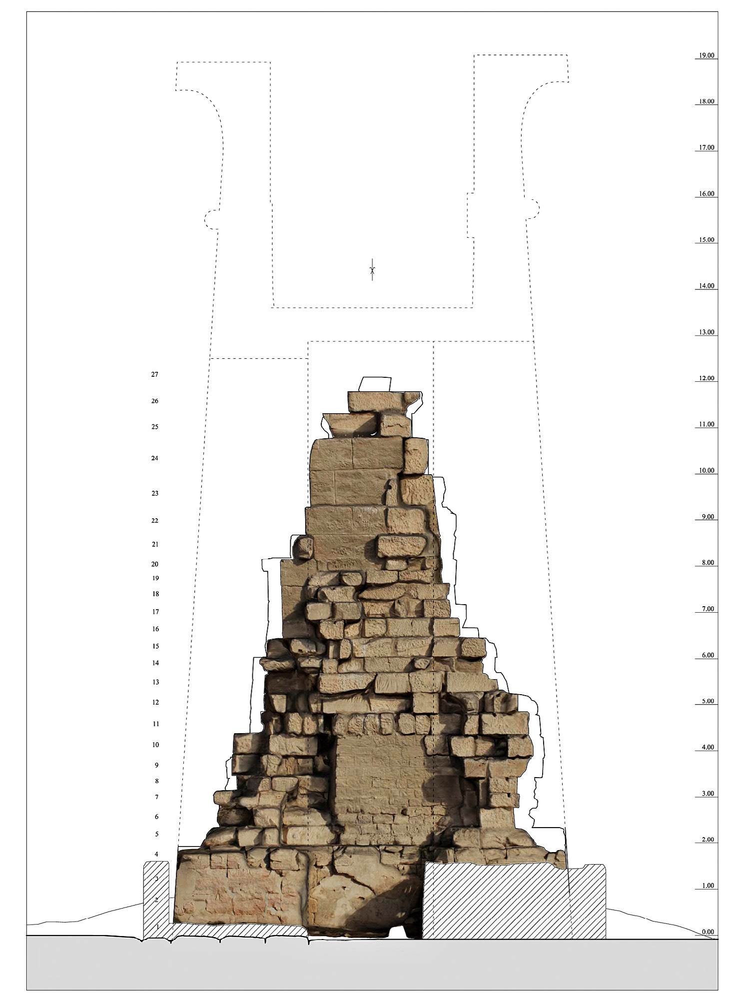 Fig. 1 – Orthoimage de la face Sud du montant Nord de la Porte de Tibère à Médamoud, Égypte (E. Laroze, UMR 8167 du CNRS).