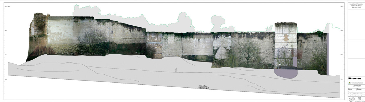 Fig. 9 – Orthophotographie d’une partie du rempart Nord de la forteresse de Chinon en 2008 (B. Chazaly, ATM3D).