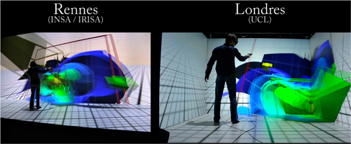 Fig. 2 – Collaborative work between Immersia and UCL VR platform.