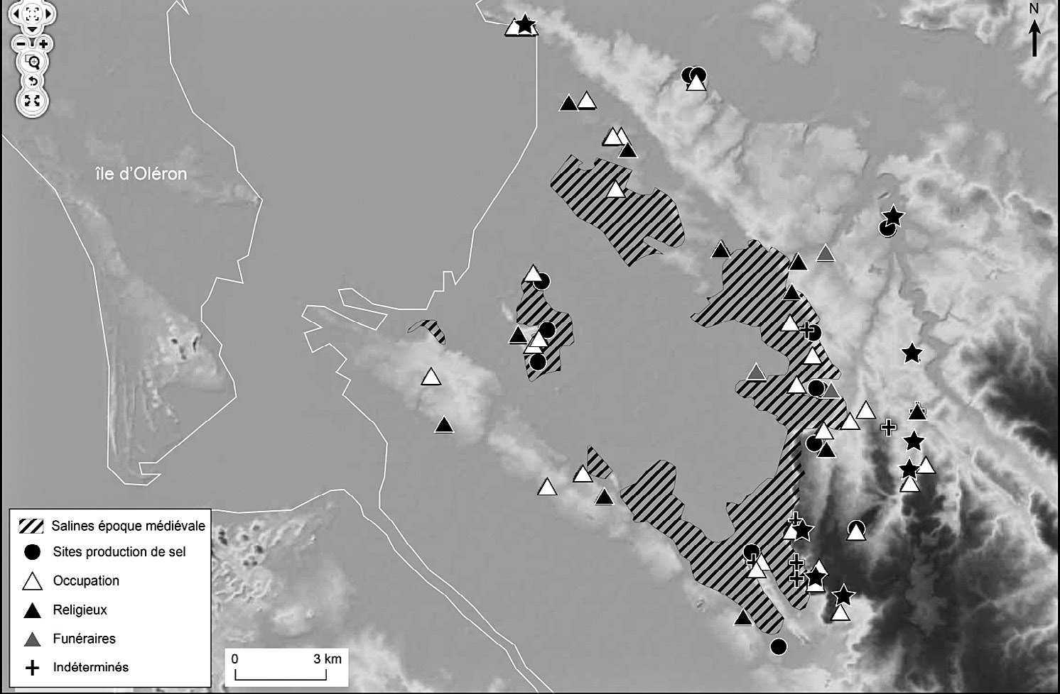 Fig. 8 – Regroupement des occupations médiévales à proximité des salines du marais de Brouage.