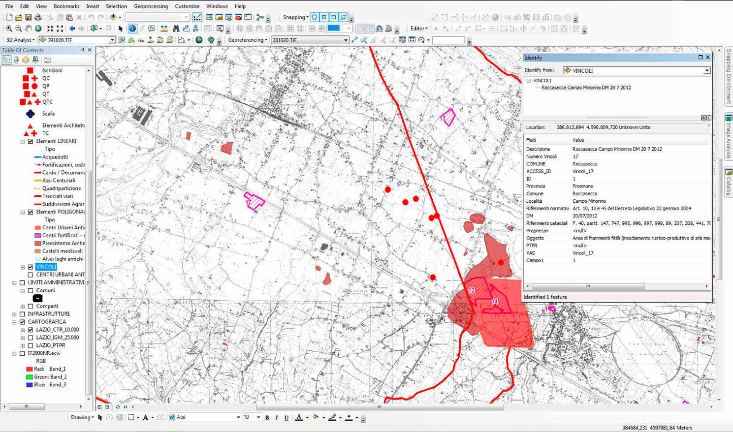 Fig. 3 – Visualizzazione della schermata con interrogazione della scheda relativa ai singoli vincoli ministeriali.