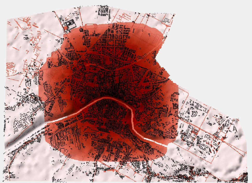 Fig. 5 – Carta di potenziale archeologico totale dell’area urbana e suburbana di Pisa.