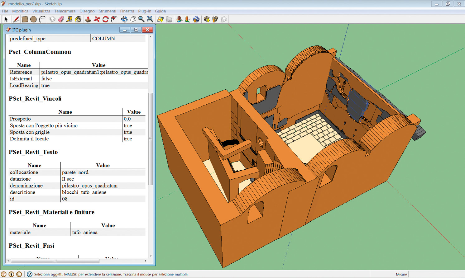 Fig. 6 – Modello IFC, importato in un software non nativo BIM (Google SketchUp ed il plug-in IFC2SKP).