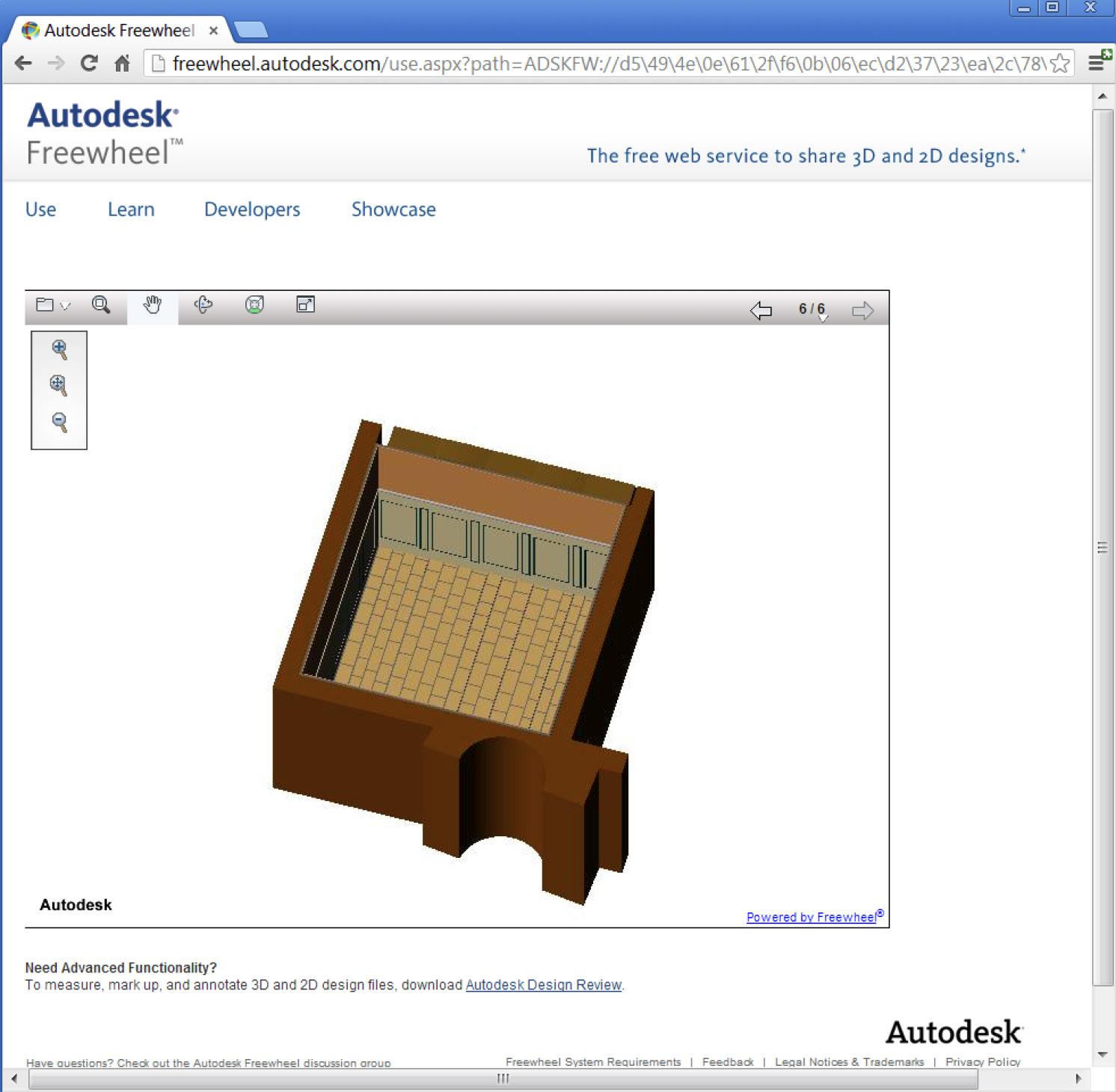 Fig. 7 – Visualizzazione online del modello tridimensionale (Autodesk Freewheel).