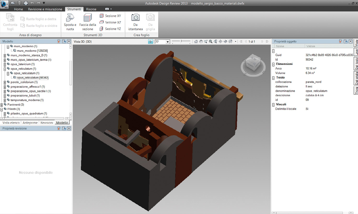 Fig. 8 – Modello DWF, misurabile ed interrogabile, tramite local viewer (Autodesk Design Review).