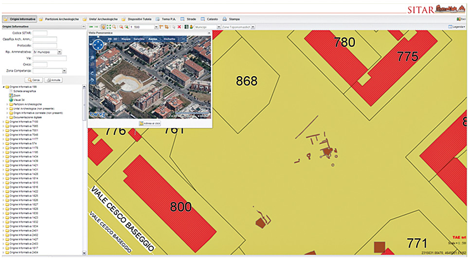 Fig. 2 – La villa di via F. Amendola nel webGIS SITAR (elaborazione A. Cecchetti).