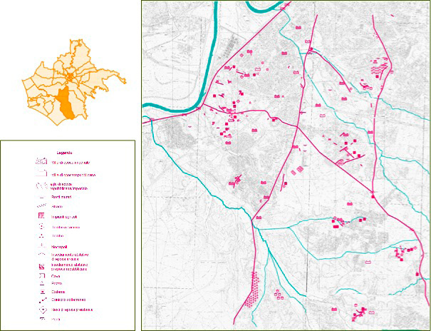 Fig. 1 – Roma, Municipio IX Ovest. Carta archeologica dei ritrovamenti.