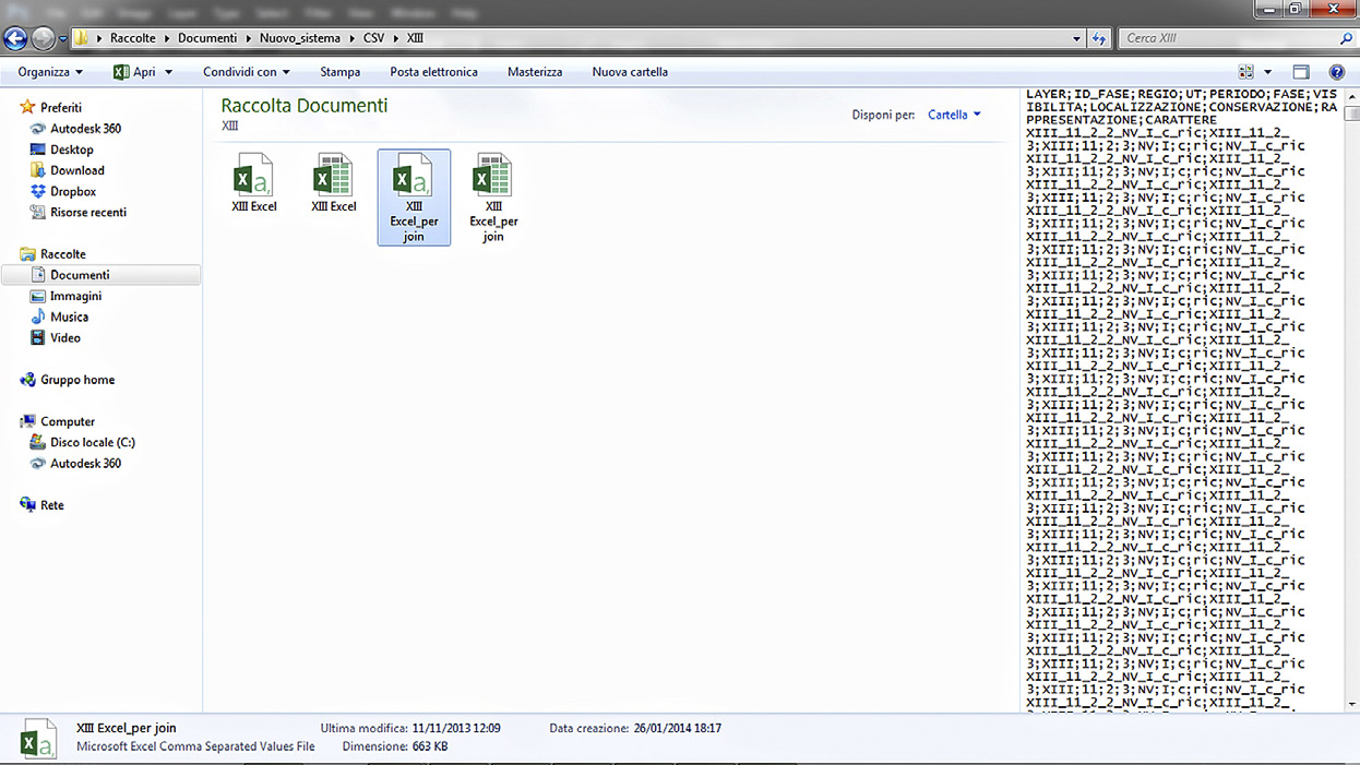 Fig. 7 – Alcuni dei file .csv necessari a scomporre i nomi dei layer CAD.