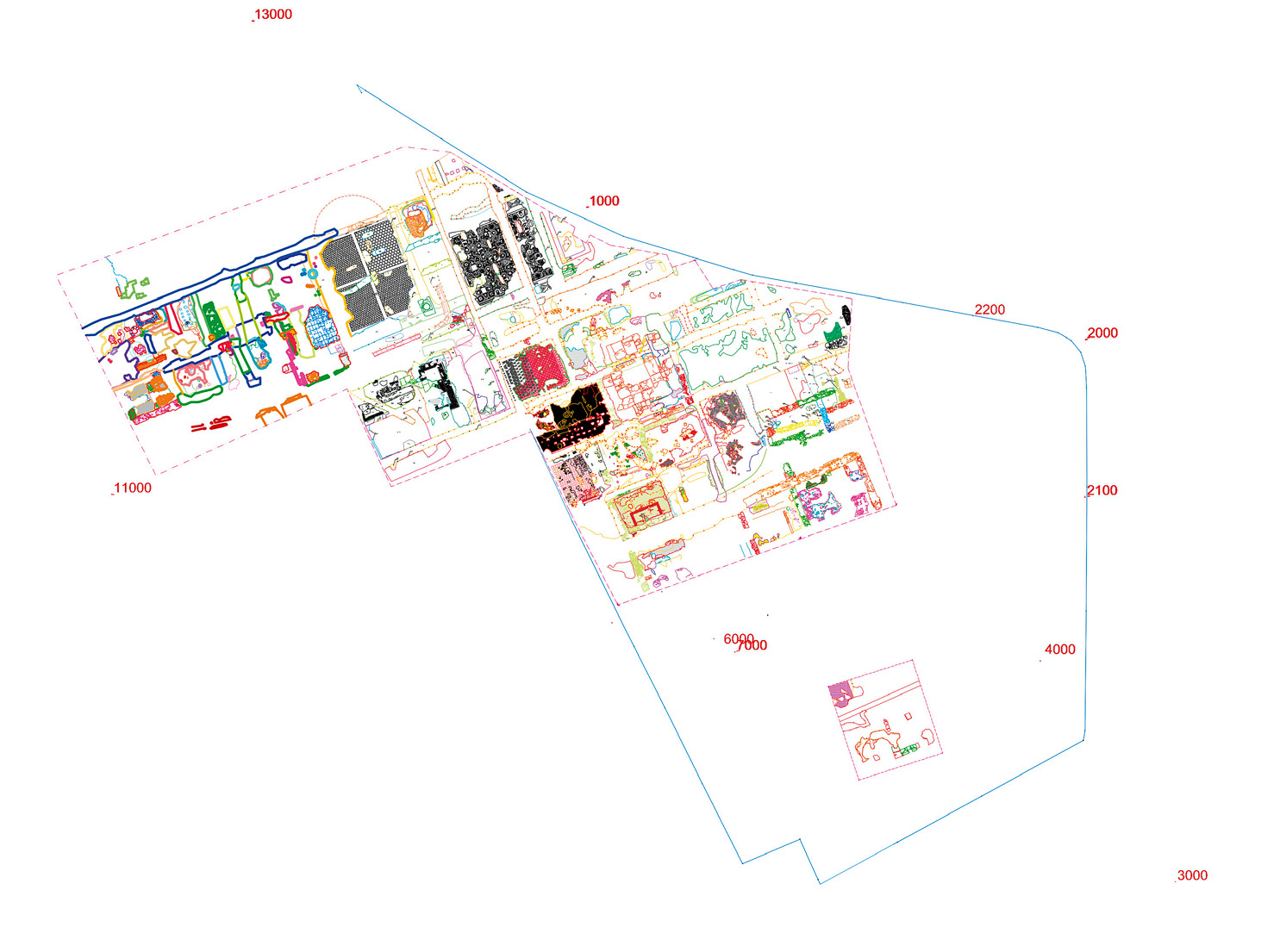 Fig. 2 – Il rilievo AutoCAD aggiornato alla campagna 2014 (elab. grafica T. Luongo).