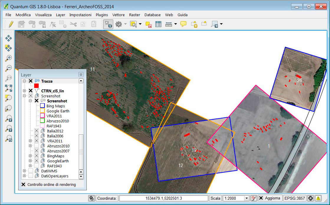 Fig. 3 – Esempio di digitalizzazione delle tracce archeologiche (Capestrano, loc. Monaresca).