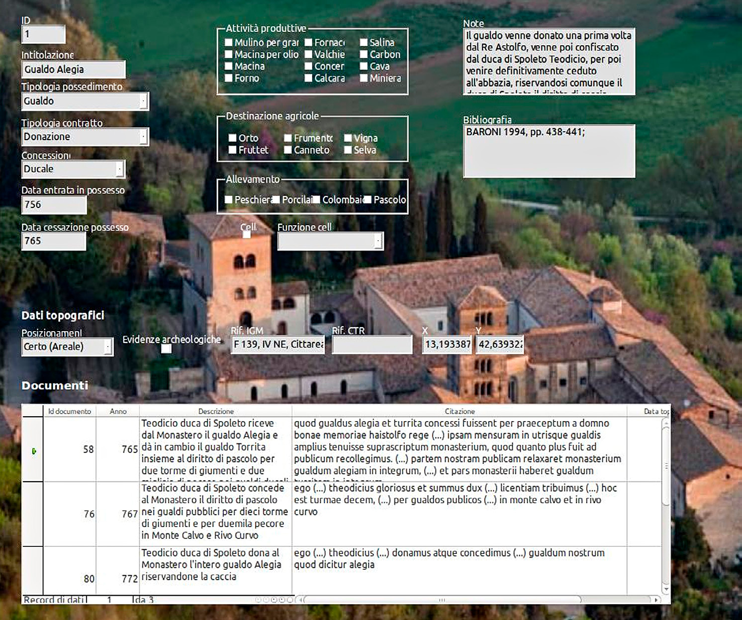 Fig. 2 – La maschera di inserimento dati dei possedimenti farfensi.