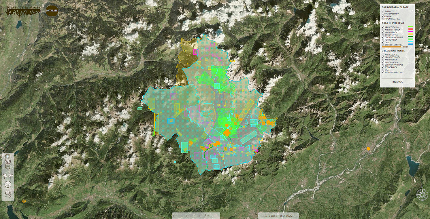 Fig. 1 – L’interfaccia webGIS (http://www.lefontiperlastoria.it/webgis.php/).