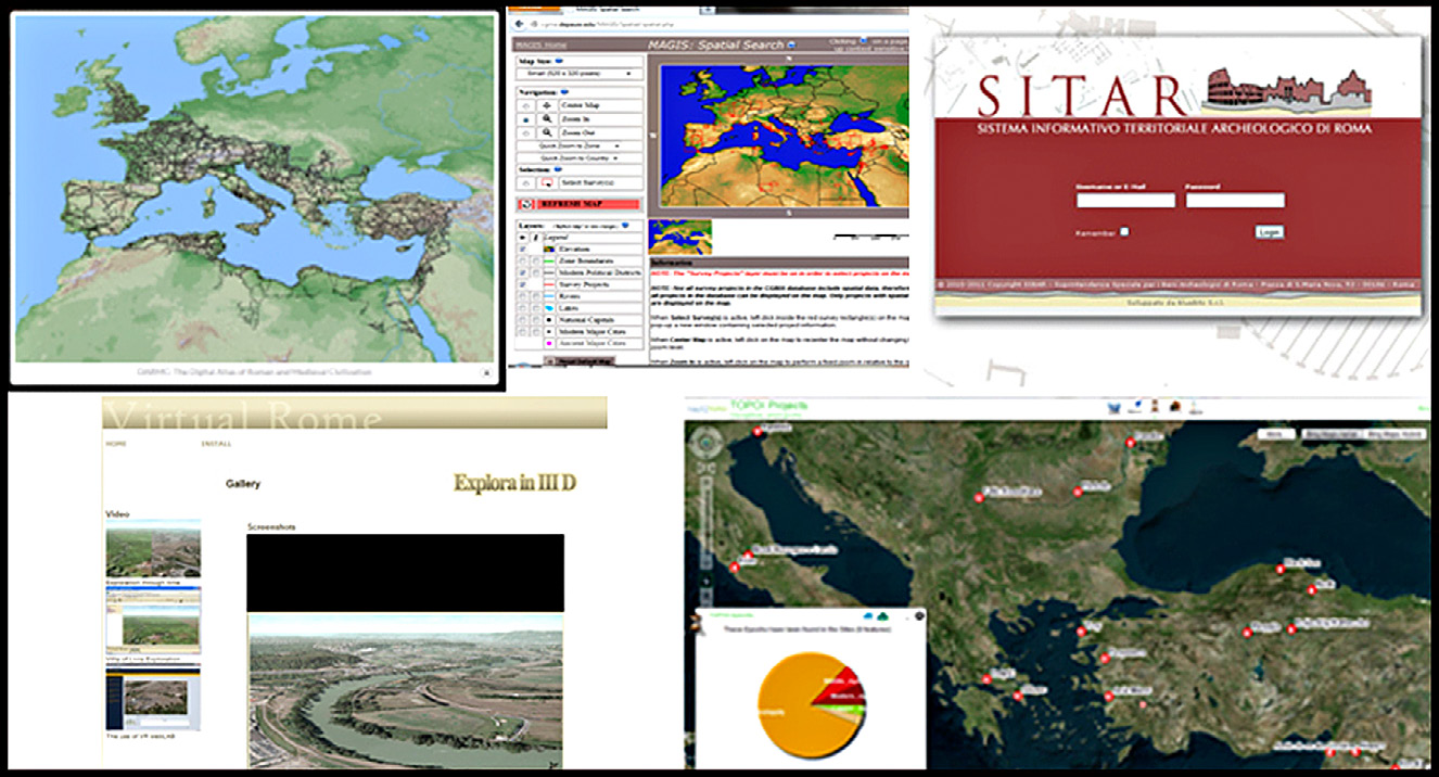 Fig. 1 – Esempi di progetti webGIS in campo archeologico.