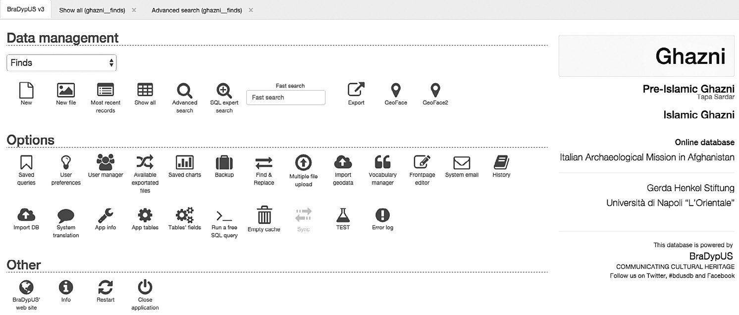 Fig. 4 – Pagina principale del web-database.