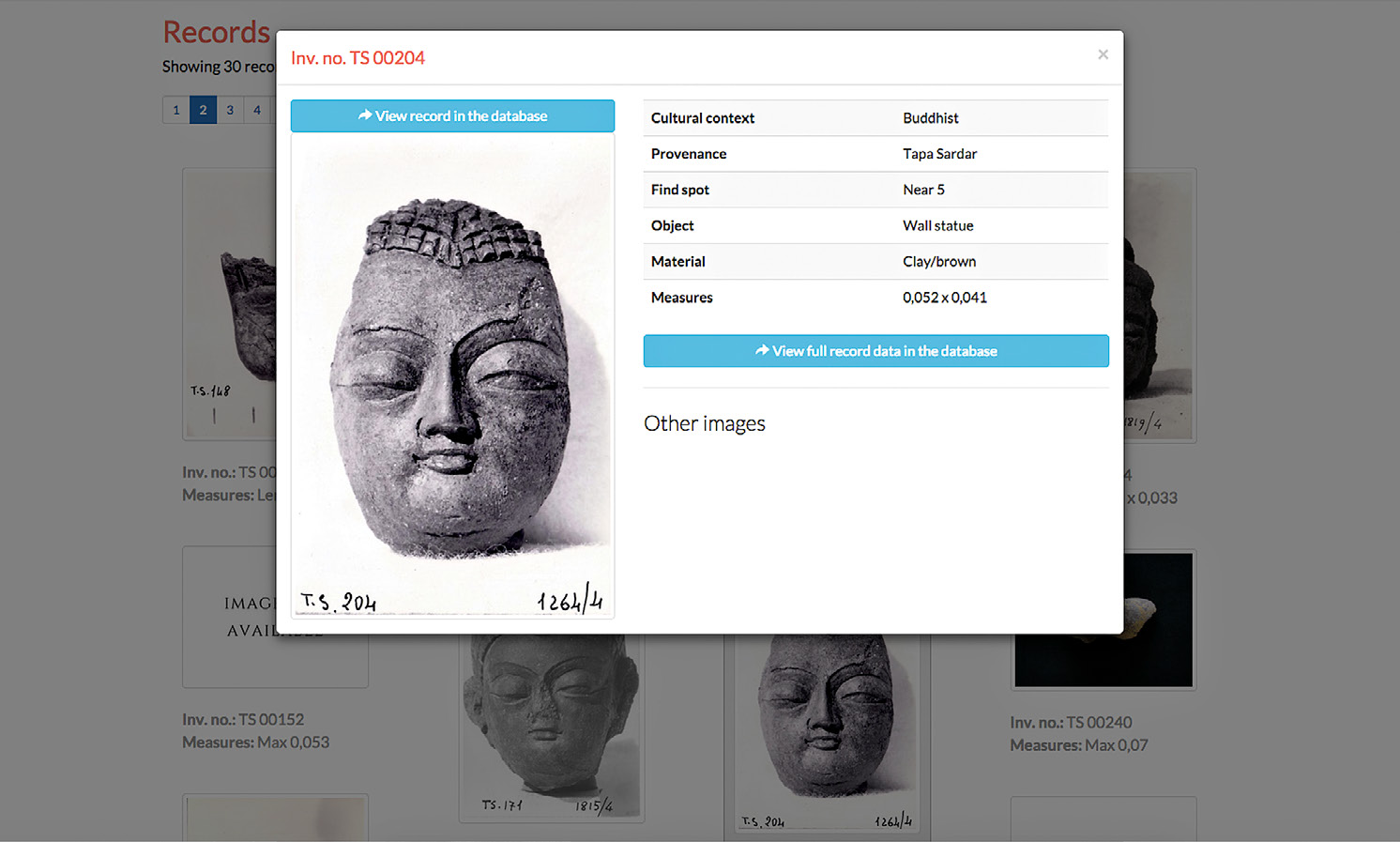 Fig. 8 – Visualizzazione di dettaglio dal portale web di un manufatto di età buddhista.