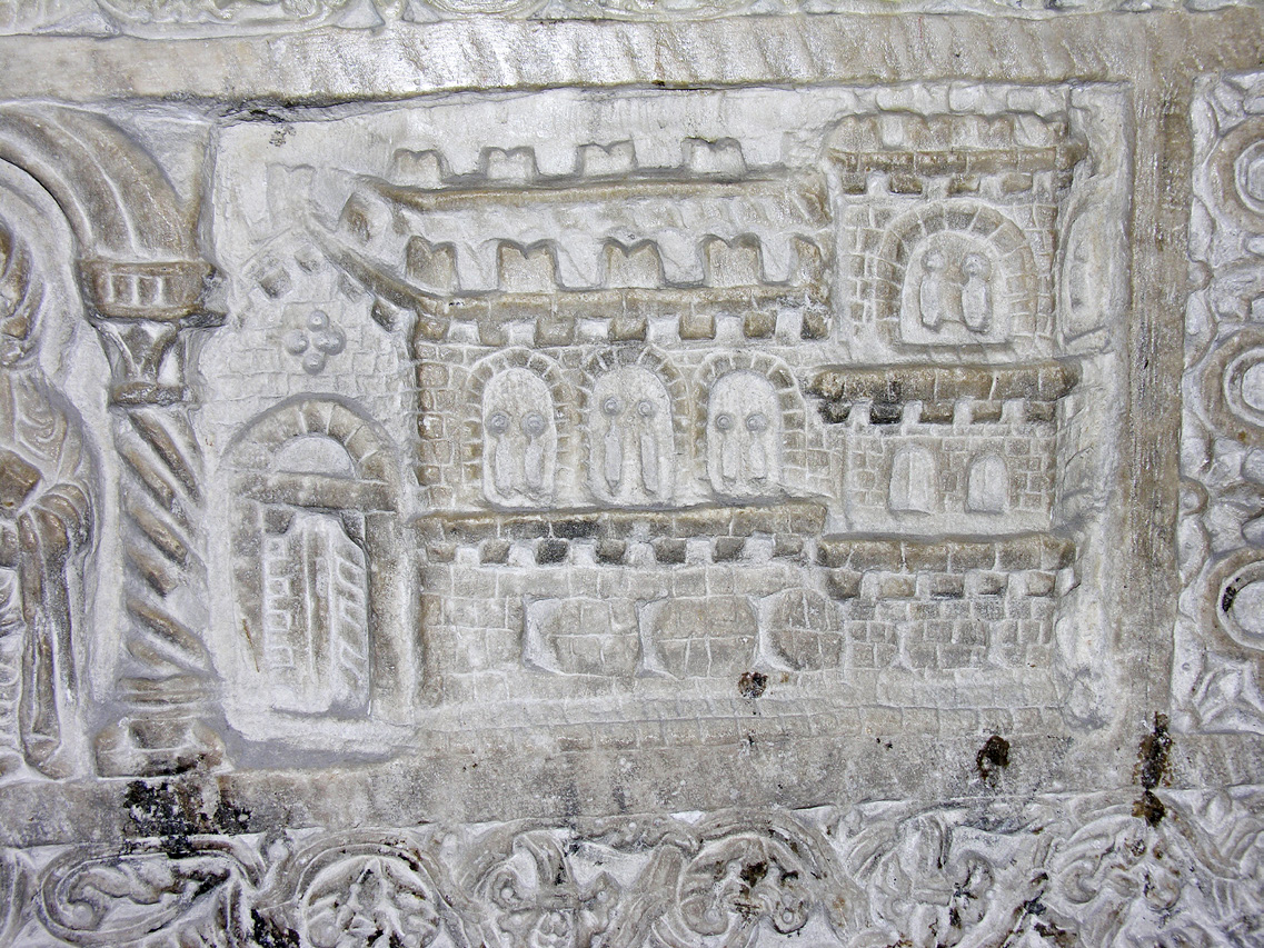 Fig. 3 – Catania Cathedral in the carved reliefs of the tomb of Queen Mary of Sicily (d. 1401). Catania, Cathedral, Chapel of the Virgin.