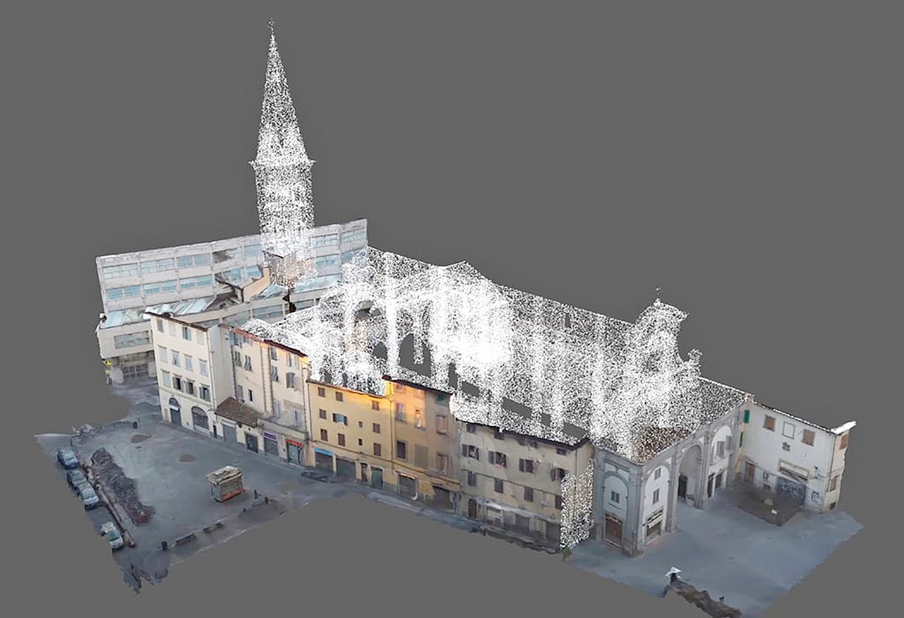 Fig. 6 – Fotogramma della ricostruzione di San Pier Maggiore a Firenze con la chiesa in nuvola di punti nel contesto del quartiere.