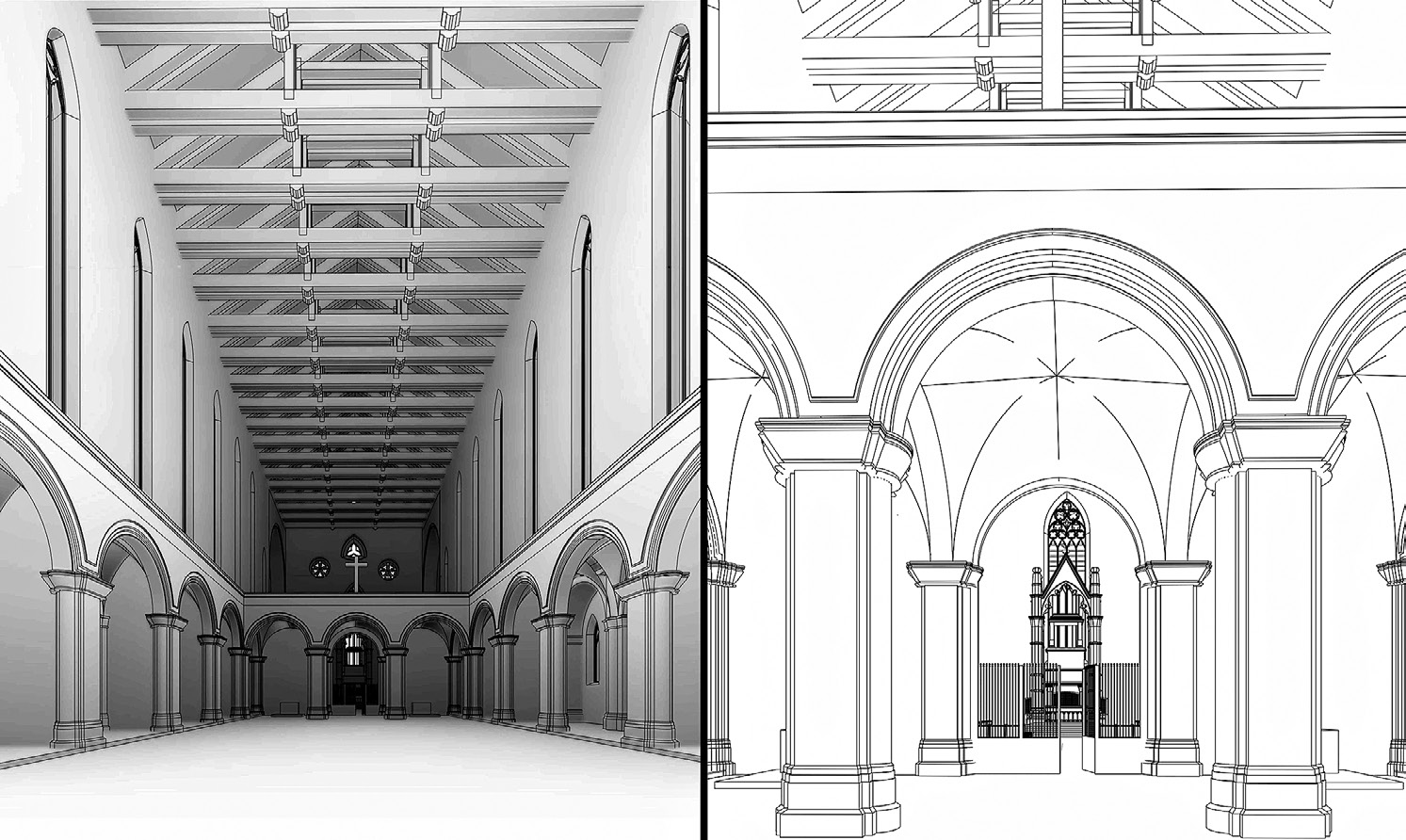 Fig. 14 – View of hypothetical screen (left), hypothetical screen as a visual frame for Robert of Anjou’s tomb (right).