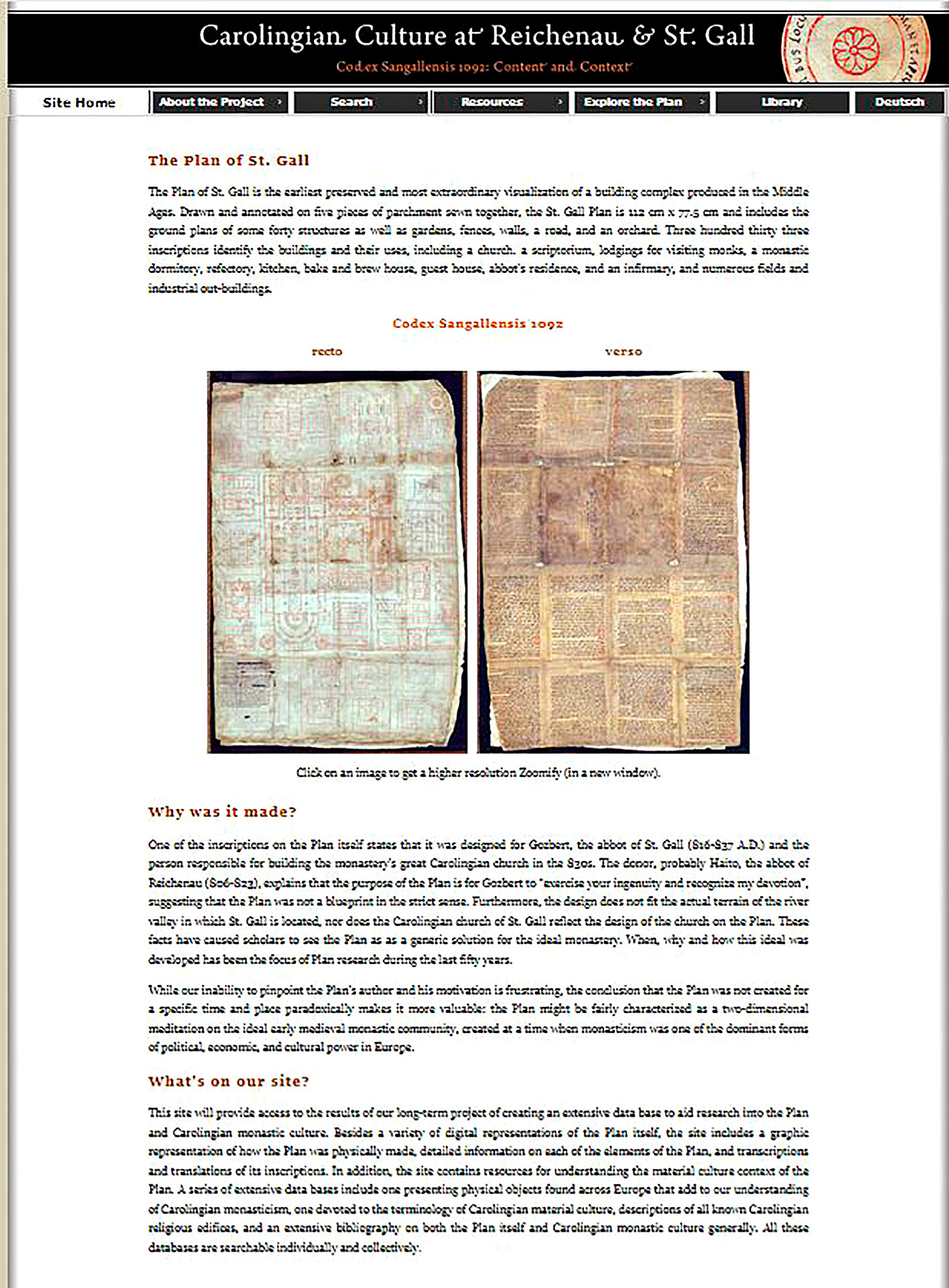 Fig. 2 – Portal to Plan images and databases.