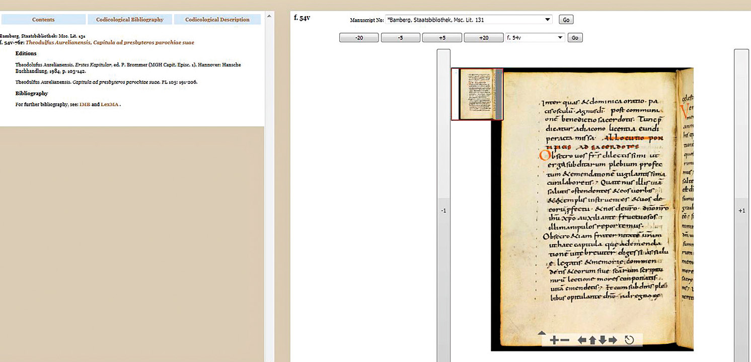 Fig. 5 – Bamberg, Staatsbibliothek, Msc. Lit. 131. Example of manuscript metadata and folio image (reproduced with permission of the Staatsbibliothek Bamberg).