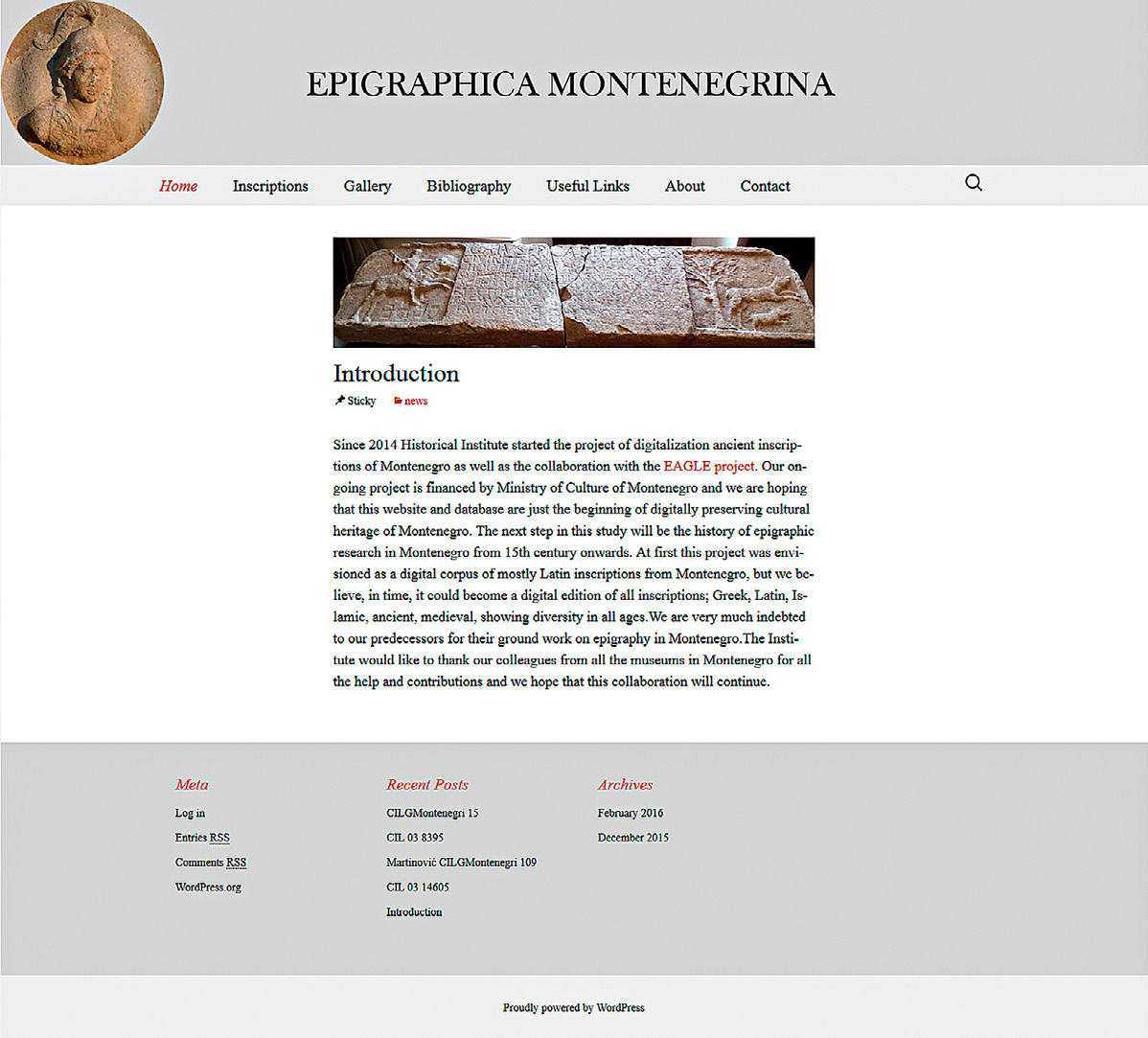 Fig. 1 – Epigraphica Montenegrina website homepage.