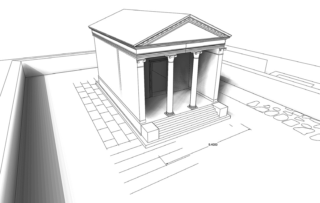 Fig. 6 – Doclea, so-called temple of the goddess Roma, hypotetical reconstruction (A. D’Eredità).