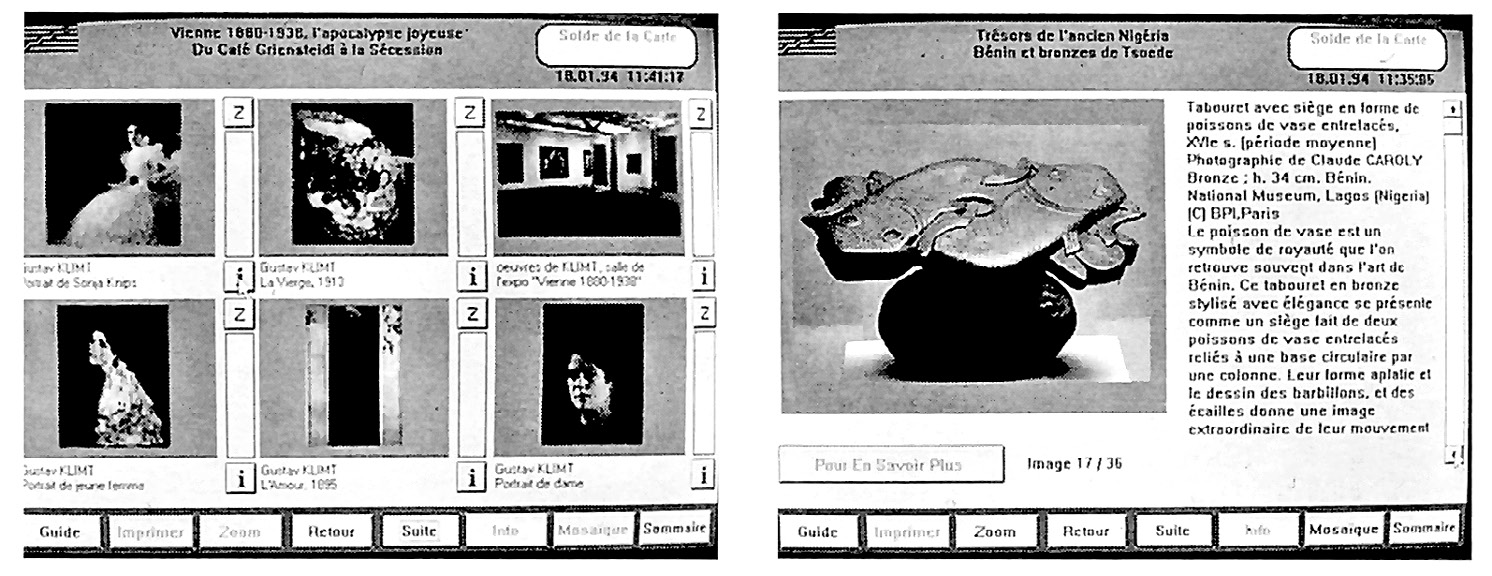 Fig. 15 – Base d’images de la Bibliothèque publique d’information (BPI) en 1994, qui était diffusée dans les bibliothèques de province via Numéris, dans le cadre d’un partenariat avec France Telecom («Culture et Recherche», 48, juillet 1994, 4).