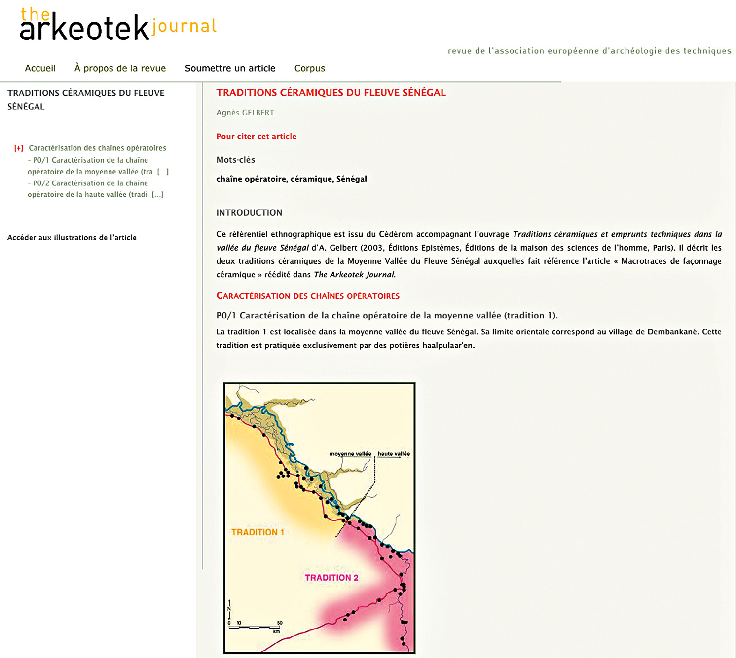 Fig. 28 – Réédition du livre/CD (Fig. 27) dans un article de la revue en ligne au format logiciste Arkeotek, partie haute de l’écran (Gelbert 2003b, capture d’écran du 6/04/2017).