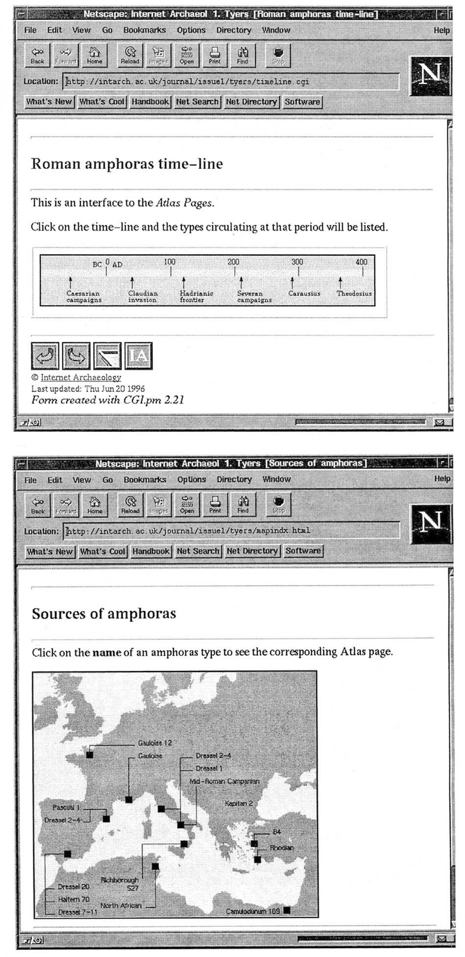 Fig. 38 – Catalogue d’amphores d’un article d’Internet Archaeology (Tyers 1996; copies d’écran reprises de Heyworth et al. 1996, figs. 2-3).