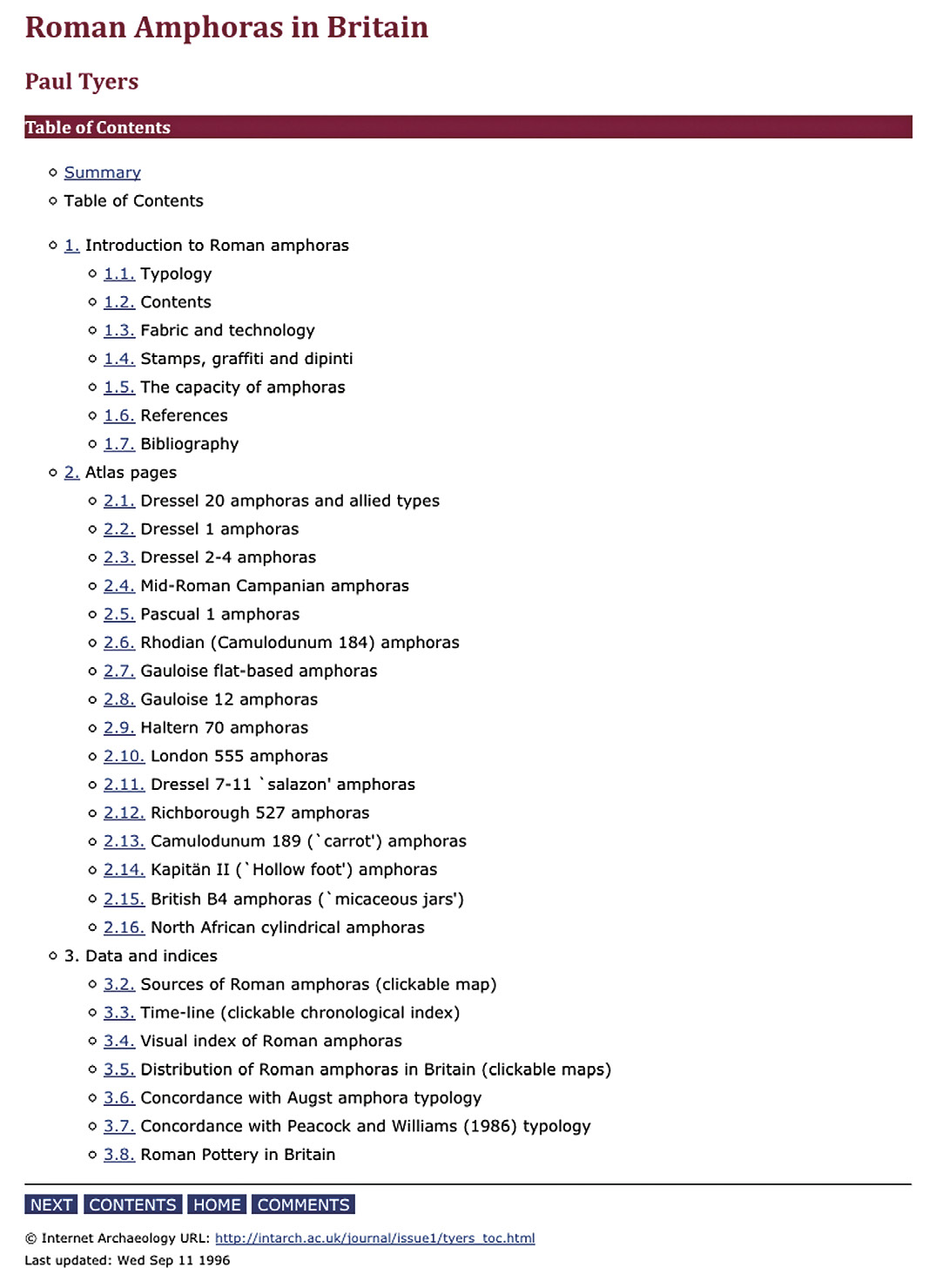 Fig. 42 – Page intérieure de la revue Internet Archaeology en 1996: numérotation interne à l’article destinée à la citation en l’absence de pagination (Tyers 1996).