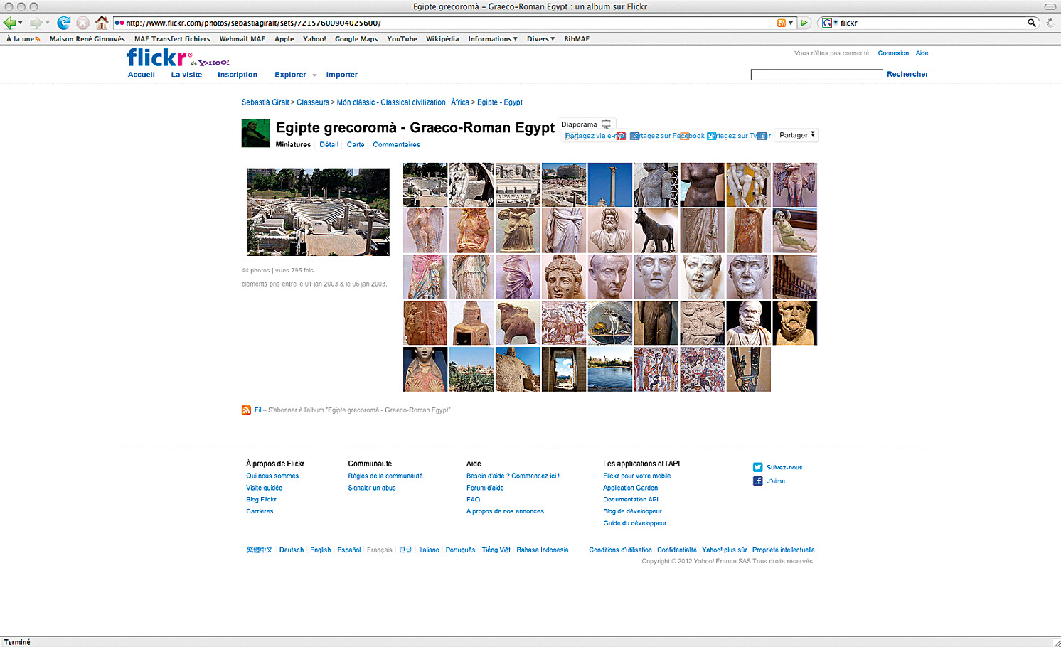 Fig. 49 – Écran montrant un regroupement de clichés d’un internaute après une visite à Alexandrie sur le site Flickr en juillet 2012.