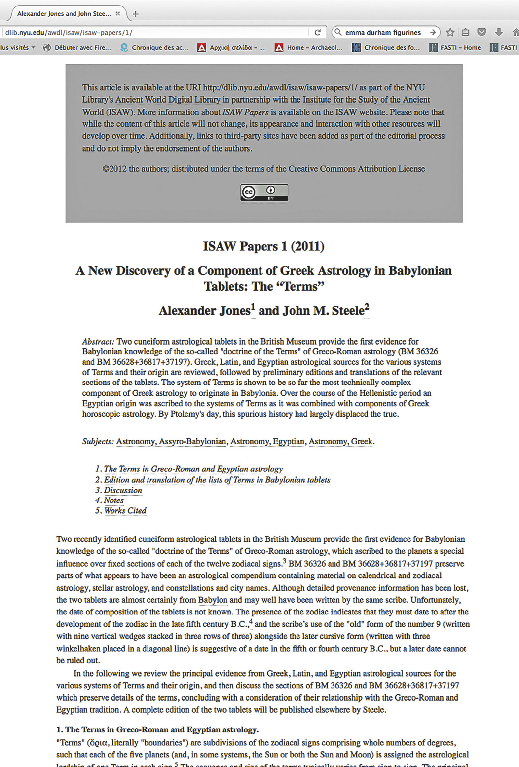 Fig. 74 – ISAW Papers, vue du premier article de cette revue de flux (39; http://doi.org/2333.1/k98sf96r; consulté le 18/12/2018).