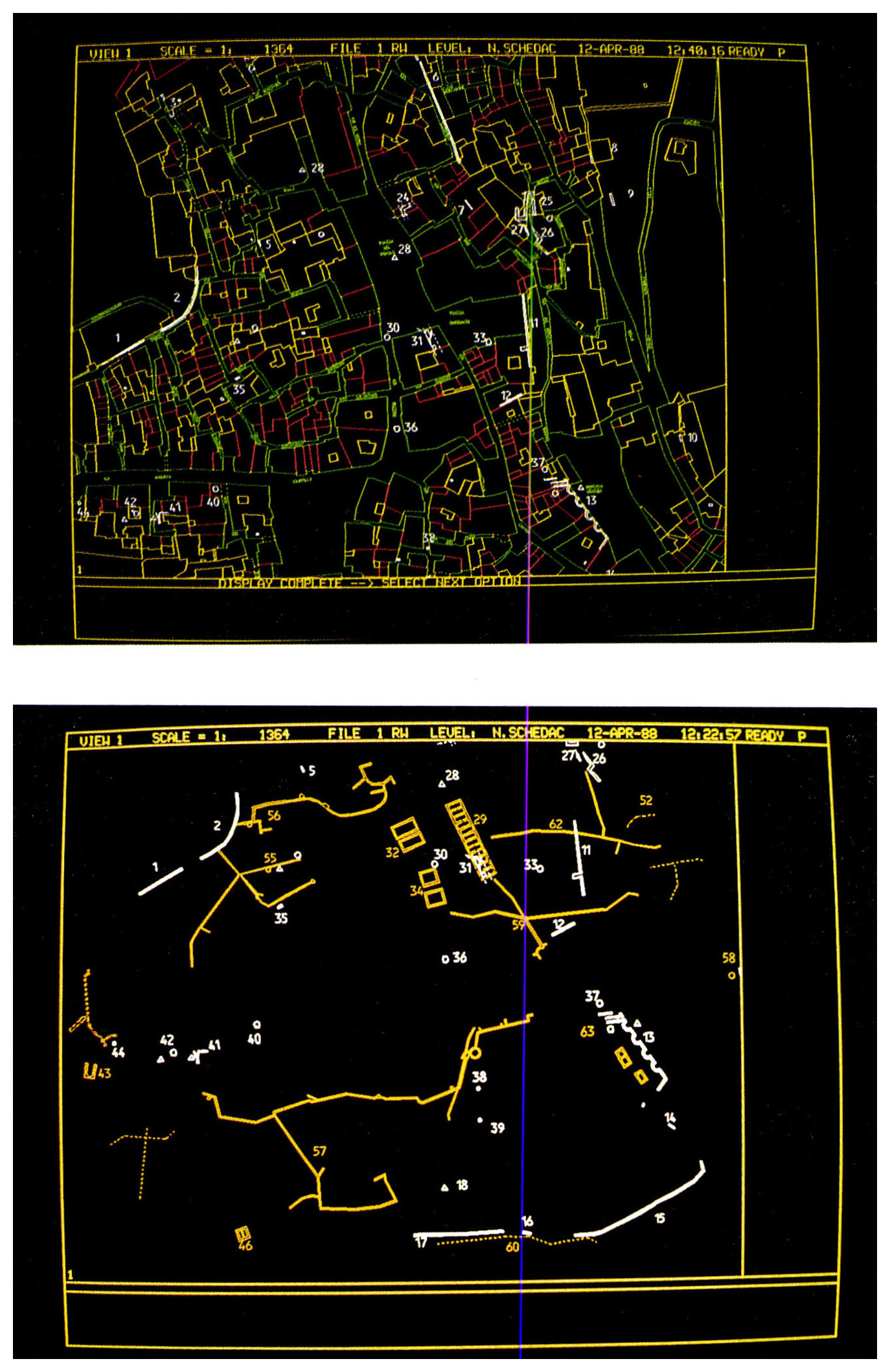 Tav. III a - La carta archeologica di Todi. Tav. III b - Nella carta archeologica di Todi (in bianco) è stato inserito un livello “acque” o “infrastrutture” (in giallo), in cui sono collocati gli elementi posti già in antico sotto il livello del suolo.