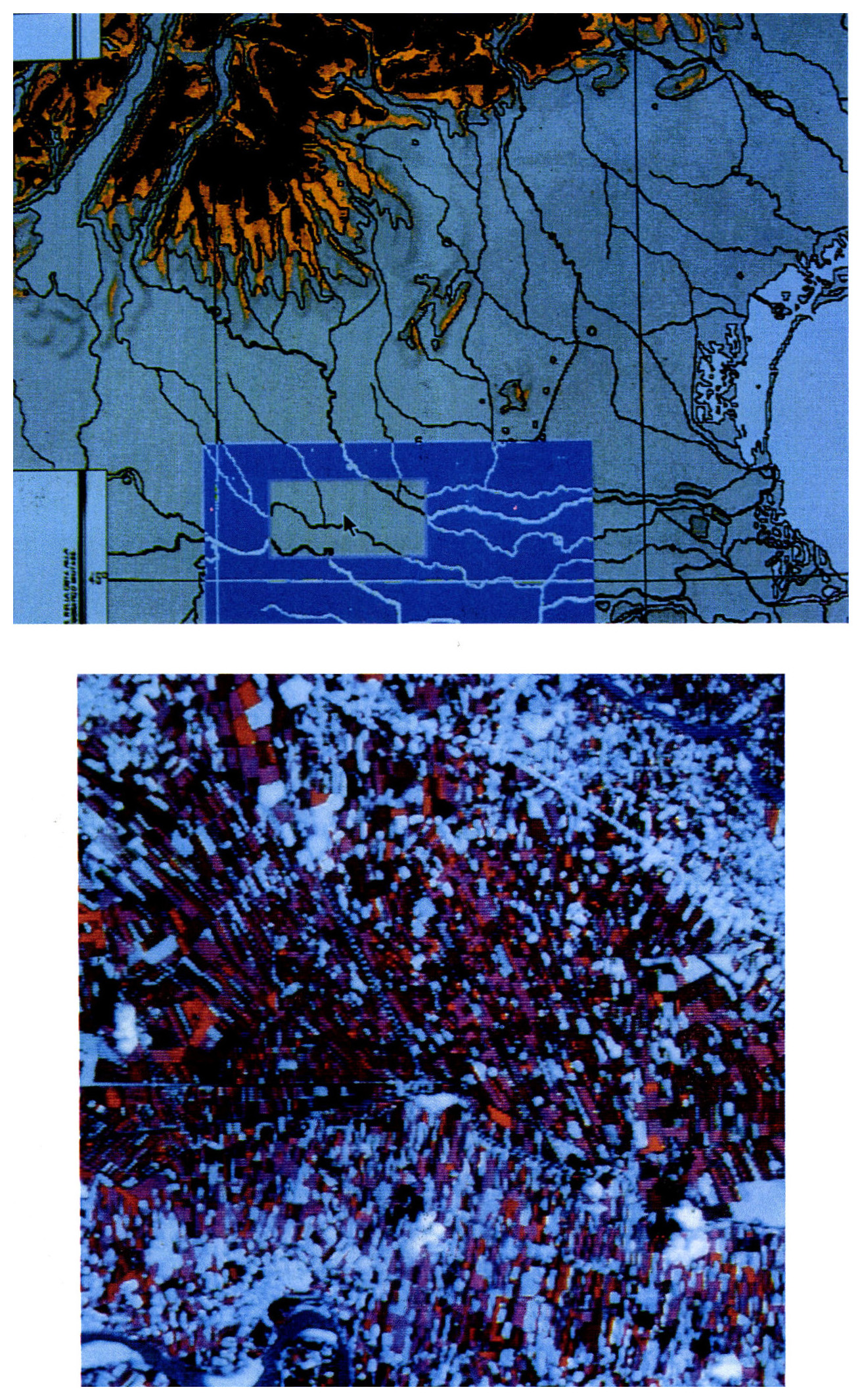 Tav. II - a) Mappa del Veneto con l’indicazione dell’universo campionario e dell’areale operativo del “Progetto Alto-Medio Polesine-Basso Veronese”. b) Foto da satellite (satellite: Spot l; sensore: HRV1; data: 25 luglio 1986; scala originale 1:47.0000 circa; risoluzione: 20 x 20 m.; composizione: falso colore di Spot multispettrale; bande: infrarosso, rosso, verde su rosso, verde, blu; orbita: k62J2597; angolo di ripresa: 4.9 Ovest) sull’attuale areale operativo del progetto fra Po (cfr. in basso l’ansa di Bergantino­ Castelnovo Bariano (Ro), e l’Adige (cfr. in alto a destra l’ansa di Carpi di Villabartolomea - VR) solcato nel mezzo dal corso del Tartaro (elaborazione e dati tecnici di C. Giaggio - Regione Veneto-Dipartimento per le Foreste e l’Economia Montana).