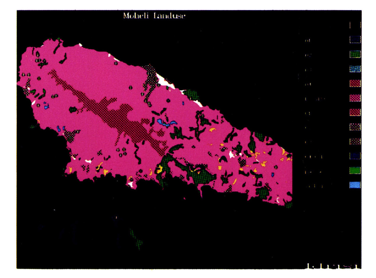 Tav. I - b: Idrisi image of Moheli (Comoros Islands) showing modem land use and distribution of sites.