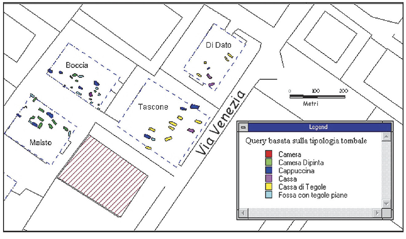 Tav. VII – a: Esempio di selezione tematica: la tipologia tombale nell’area artigianale di Pontecagnano.