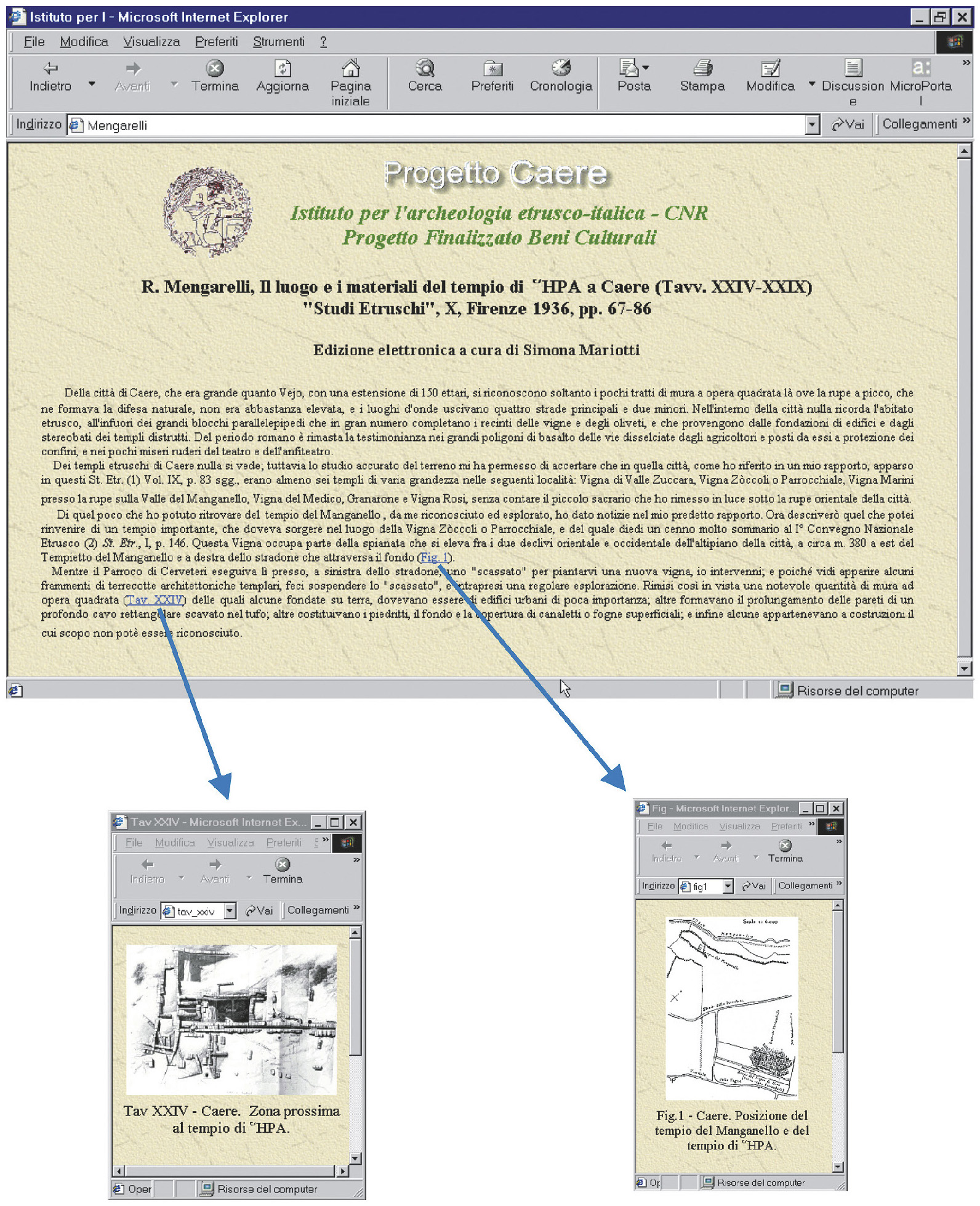 Tav. II – Progetto Caere: esempio di interrogazione del testo di R. Mengarelli.