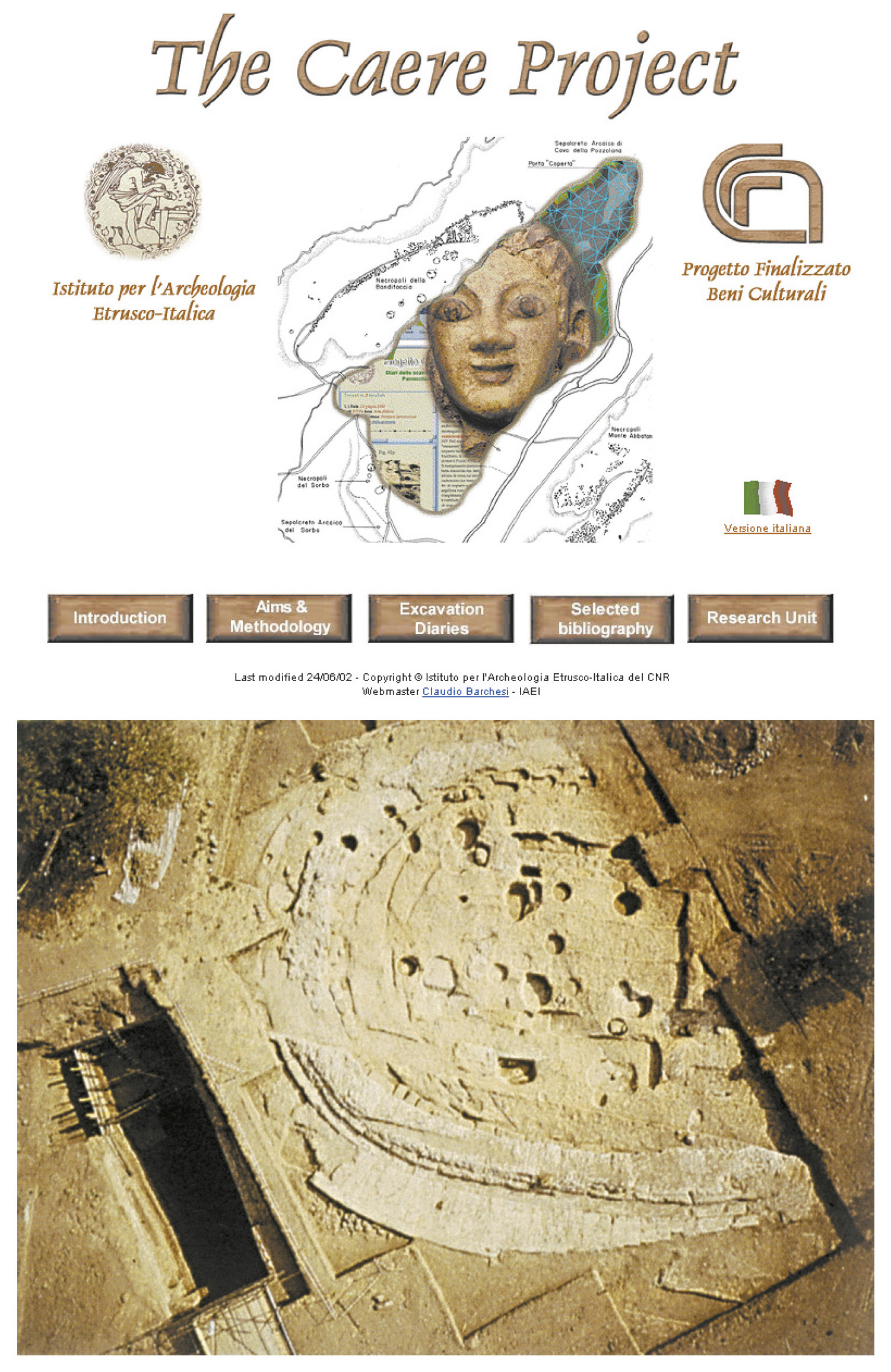 Tav. II – The “Caere Project”. a: The homepage of the website. b: The elliptical building in the Vigna Parrocchiale area.